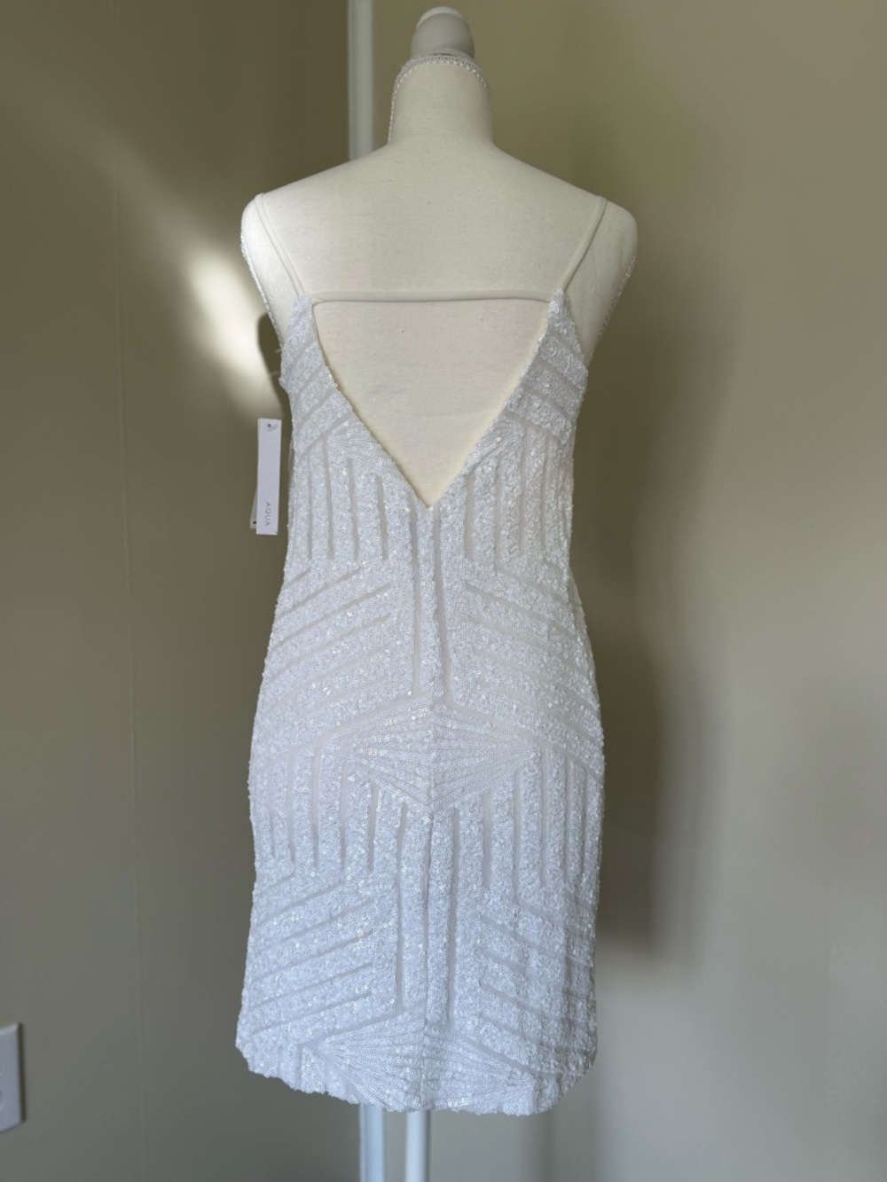 NEW Aqua mini dress White Sequin Spaghetti Straps wedding bride bridal engagemen - Picture 5 of 14